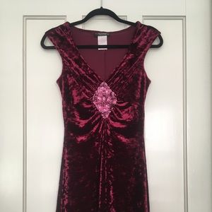 Burgundy, crushed velvet, cocktail dress